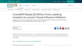 
                            9. CrowdRiff Raises $2 Million From Leading Investors to Launch Visual ...