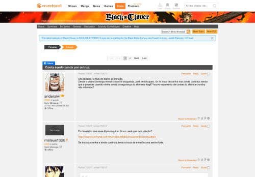 
                            2. Crunchyroll - Forum - Conta sendo usada por outros.