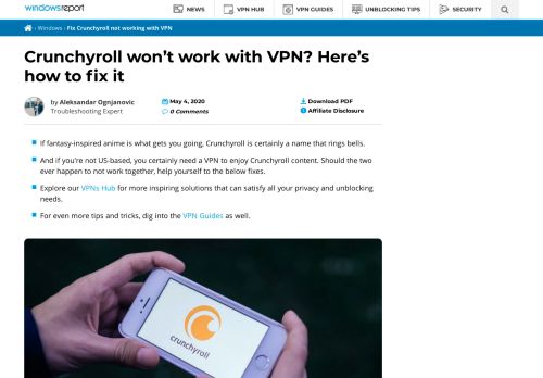 
                            13. Crunchyroll won't work with VPN? Here's how to fix it - Windows Report