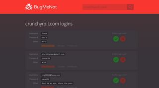 
                            4. crunchyroll.com passwords - BugMeNot
