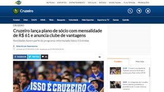 
                            5. Cruzeiro lança plano de sócio com mensalidade de R$ 61 e anuncia ...