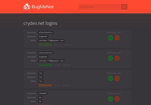 
                            5. crydev.net passwords - BugMeNot
