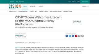 
                            8. CRYPTO.com Welcomes Litecoin to the MCO Cryptocurrency Platform