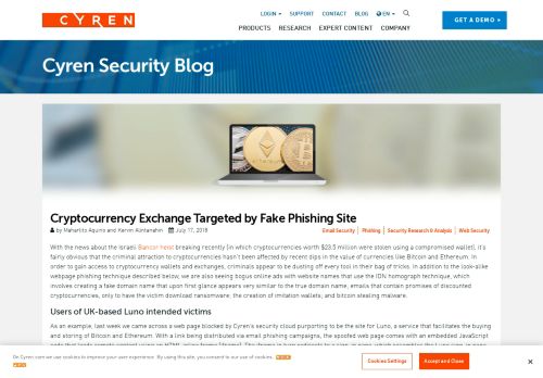 
                            12. Cryptocurrency Exchange Targeted by Fake Phishing Site - Cyren