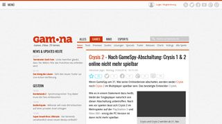 
                            8. Crysis 2: Nach GameSpy-Abschaltung: Crysis 1 & 2 online nicht mehr ...