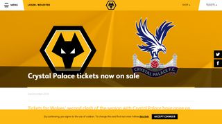 
                            9. Crystal Palace tickets now on sale | Wolverhampton Wanderers FC