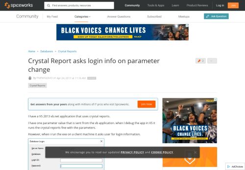 
                            11. Crystal Report asks login info on parameter change - Spiceworks ...