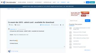 
                            8. Cs exam dec 2015 - admit card - available for download - Students ...