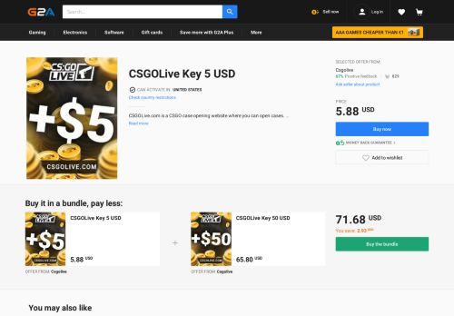 
                            12. CSGOLive 5 USD Key - G2A.COM