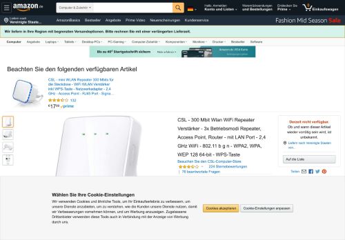 
                            5. CSL - 300 Mbit Wlan / WiFi Repeater: Amazon.de: Computer & Zubehör