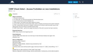 
                            5. CSRF Check failed -- Access Forbidden on new ... - ownCloud Central