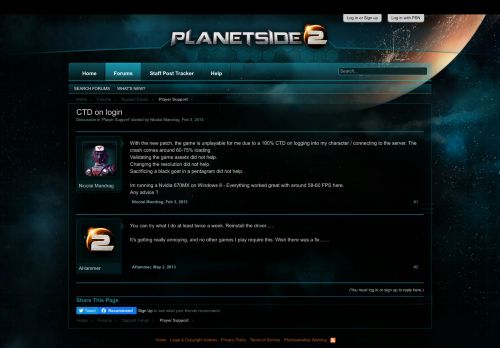 
                            8. CTD on login | PlanetSide 2 Forums - Daybreak Game Company