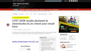 
                            4. CTET 2018 results declared at cbseresults.nic.in; check your result ...