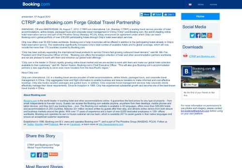 
                            8. CTRIP and Booking.com Forge Global Travel Partnership