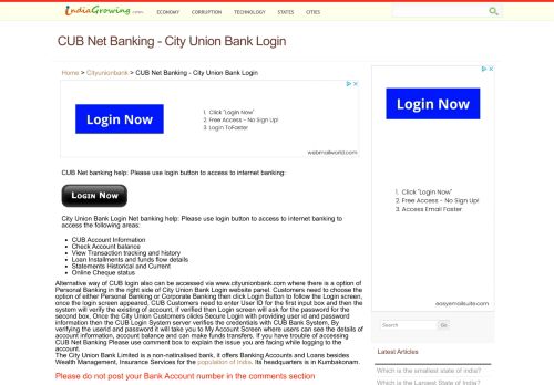 
                            3. CUB Net Banking - City Union Bank Login | IndiaGrowing.com