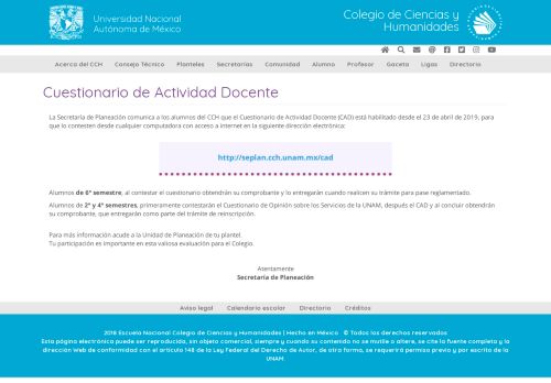 
                            2. Cuestionario de Actividad Docente | Colegio de ... - CCH - UNAM