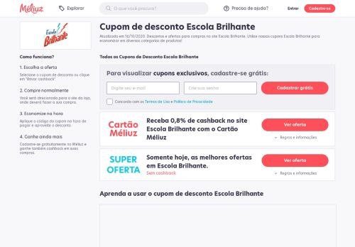 
                            8. Cupom de Desconto Escola Brilhante - Fevereiro 2019 - Meliuz