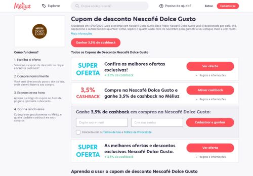 
                            13. Cupom de Desconto Nescafé Dolce Gusto - Receba 3,50% de Volta