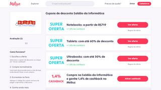 
                            11. Cupom de Desconto Saldão da Informática - Receba 1,40% de Volta