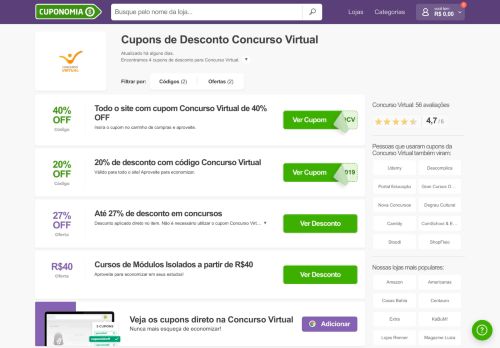 
                            10. Cupom Desconto Concurso Virtual: 10% OFF - Cuponomia