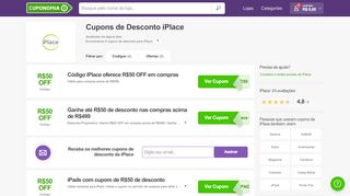 
                            12. Cupom Iplace | 25% ou R$50 OFF + Frete GRÁTIS - Fevereiro 2019