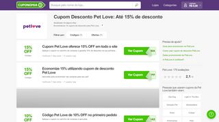 
                            13. Cupom Pet Love: Até 15% de desconto - Cuponomia