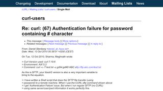 
                            3. Curl: Re: curl: (67) Authentication failure for password containing ...