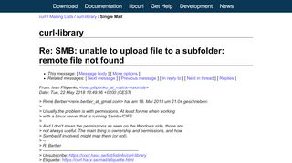 
                            3. Curl: Re: SMB: unable to upload file to a subfolder: remote file not found