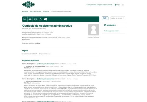 
                            10. Currículo de Assistente administrativo - 16284413 - Catho