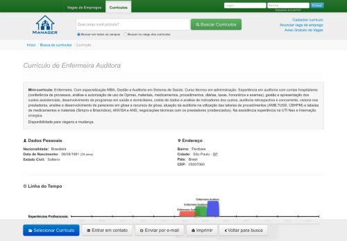 
                            10. Currículo de Enfermeira Auditora em São Paulo - SP - Manager ...