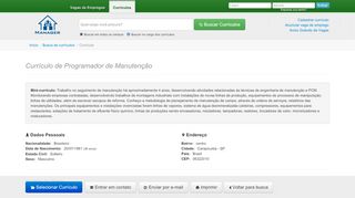 
                            10. Currículo de Programador de Manutençâo em Carapicuiba - SP ...