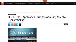 
                            4. CUSAT 2018 Application Form (cusat.nic.in) Available – Apply Online ...