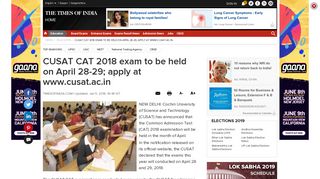 
                            8. CUSAT CAT 2018 exam to be held on April 28-29; apply at www.cusat ...