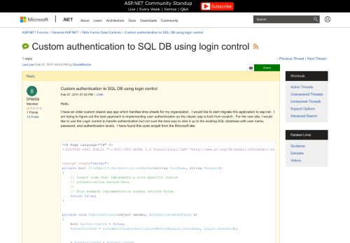 
                            6. Custom authentication to SQL DB using login control | The ASP.NET ...