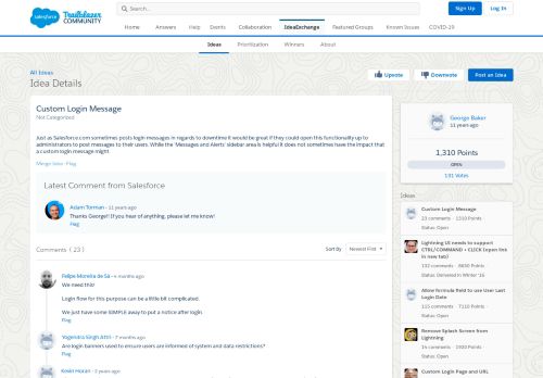 
                            9. Custom Login Message - Ideas - Salesforce Trailblazer Community