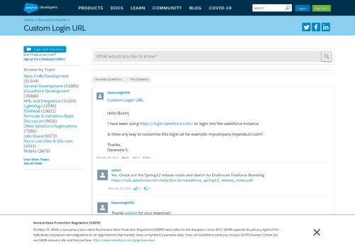 
                            10. Custom Login URL - Salesforce Developer Community