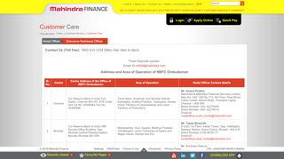 
                            10. Customer Care - Mahindra Finance