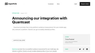
                            8. Customer Data Platform - Announcing our integration with Quantcast
