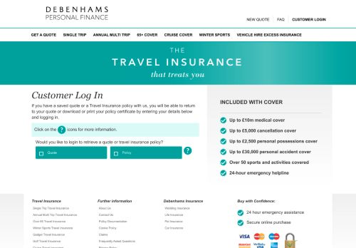 
                            8. Customer Log In - Debenhams Travel Insurance