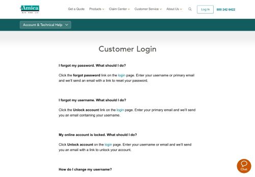 
                            2. Customer Login FAQ | Amica