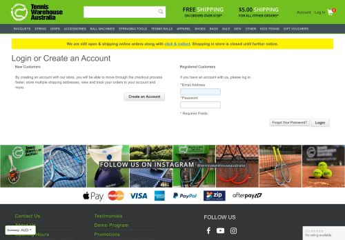 
                            4. Customer Login | Tennis Warehouse Australia