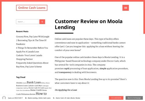 
                            10. Customer Review on Moola Lending – Online Cash Loans