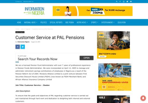 
                            4. Customer Service at PAL Pensions - INFORMATION NIGERIA