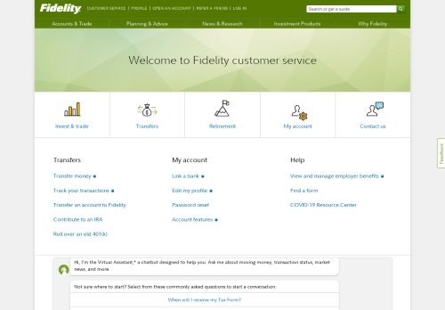 
                            9. Customer Service - Fidelity Investments