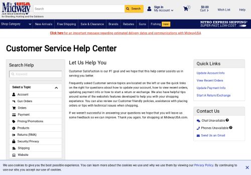 
                            4. Customer Service Help Center - MidwayUSA