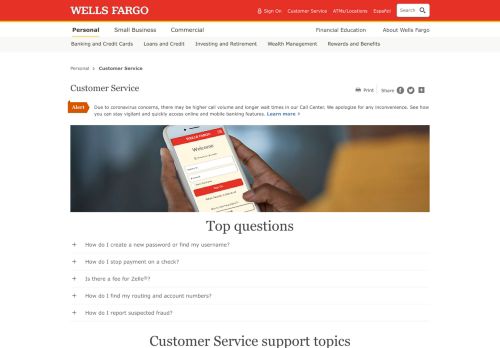 
                            3. Customer Service – Wells Fargo