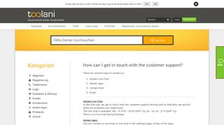 
                            8. Customer Support | Hilfe-Center | toolani - Billig ins Ausland telefonieren