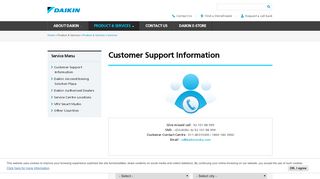 
                            1. Customer Support Information | Daikin