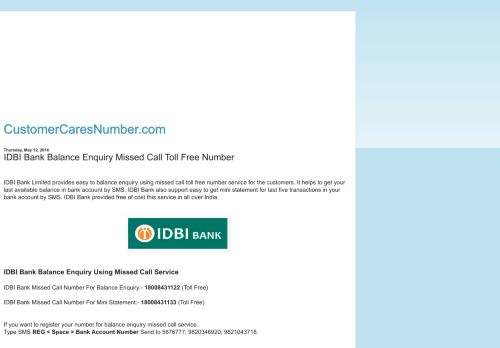 
                            10. CustomerCaresNumber.com: IDBI Bank Balance Enquiry Missed Call ...