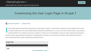 
                            12. Customizing the User Login Page in Drupal 7 » Danny Englander